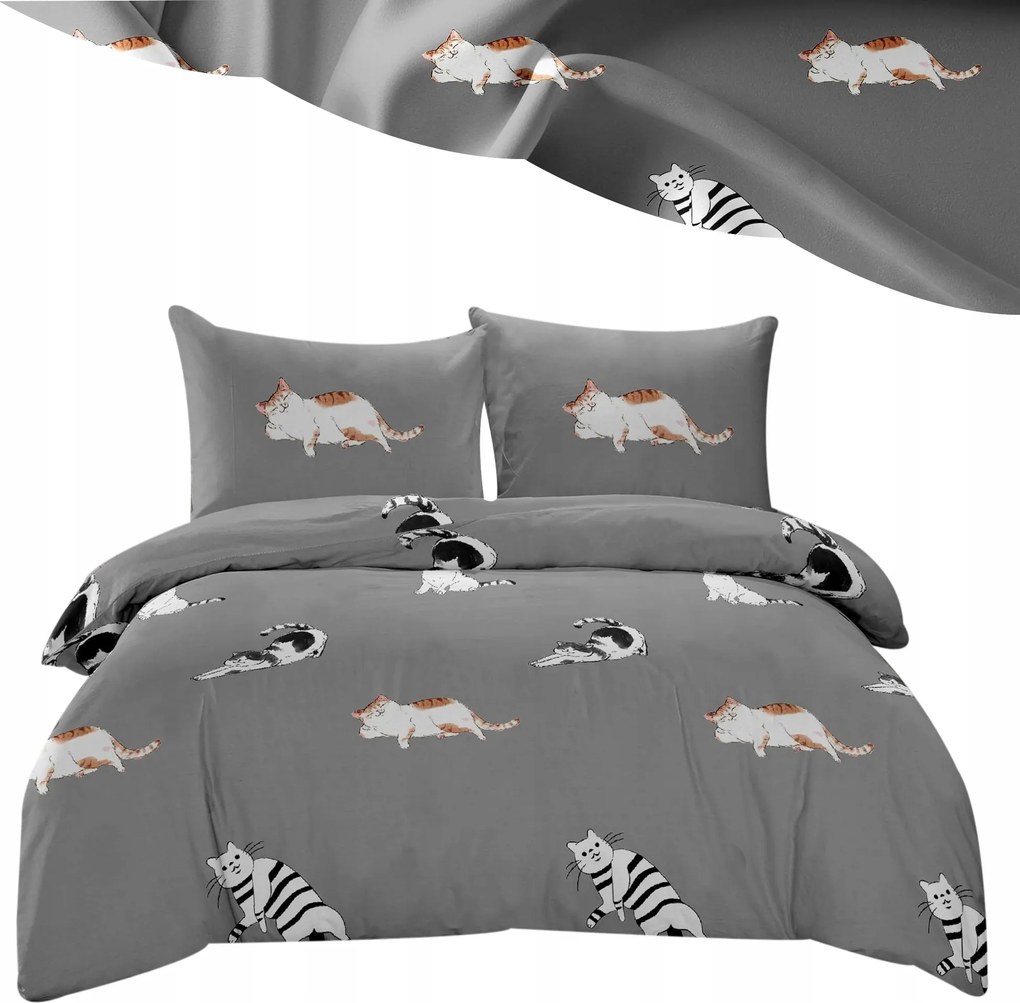 Ágyneműhuzat 140x200 Szett 2 részes 3D Macskák Cicák Szürke Többféle Minta