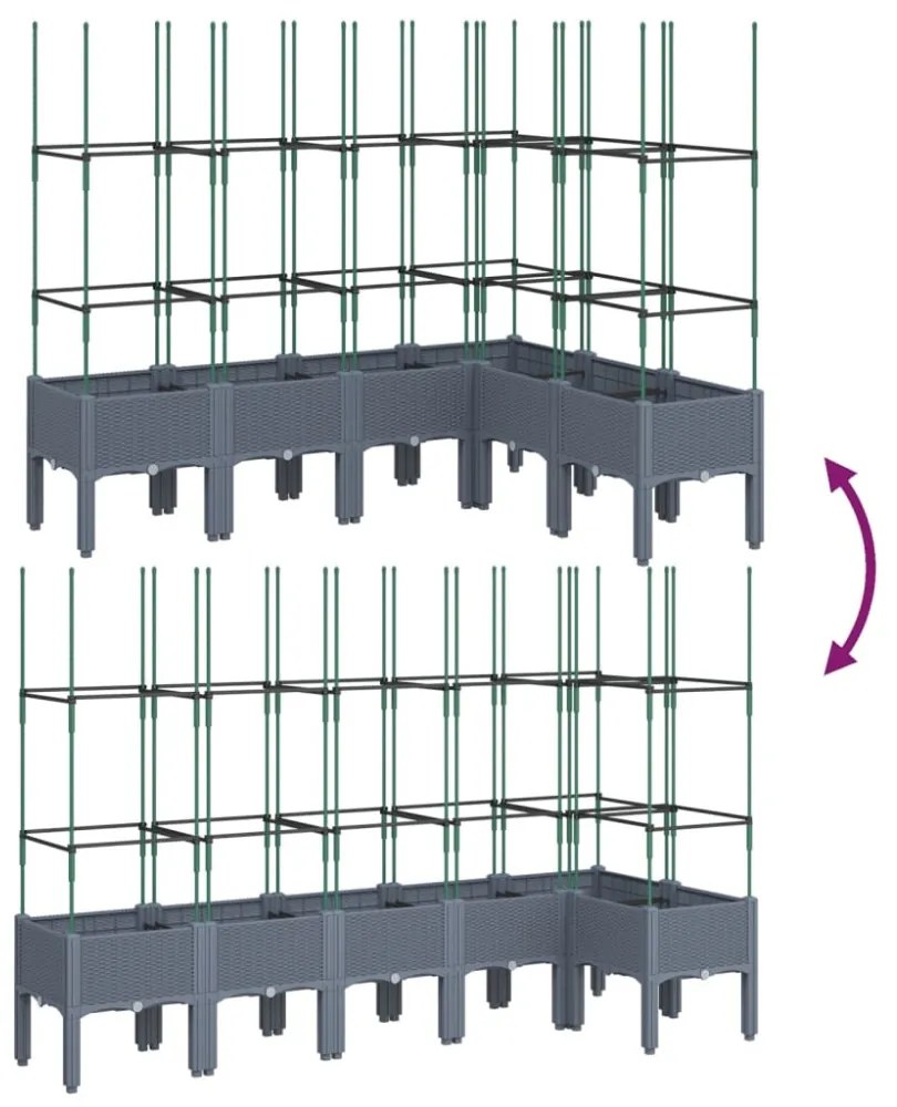 kékszürke PP rácsos kerti ültetőláda 160 x 120 x 142,5 cm