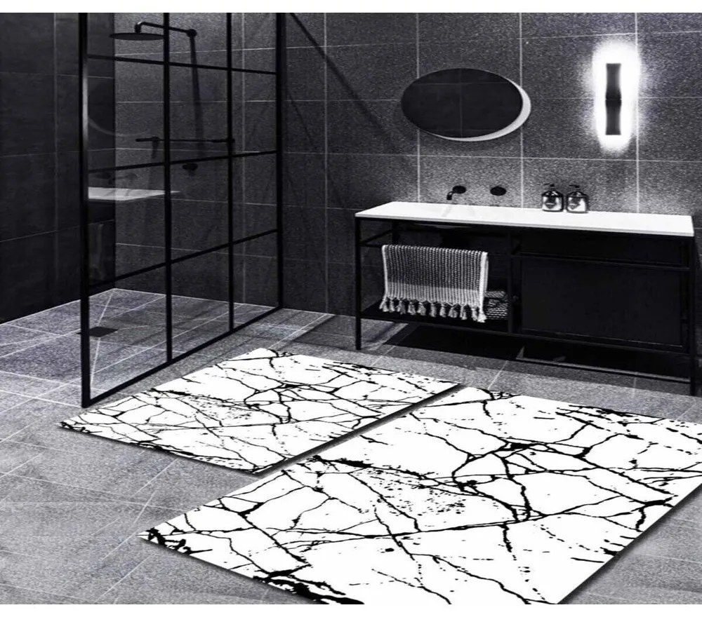 Fehér-fekete fürdőszobai kilépő szett 2 db-os 60x100 cm Cracks – Mila Home