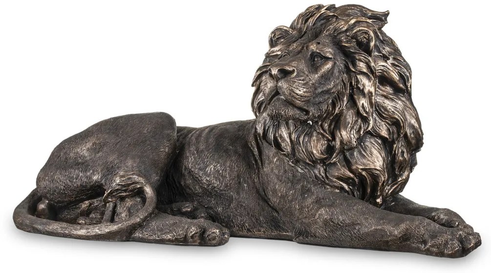 Tropical design fekvő bronz barna oroszlán dekorációs szobor 40x80x35cm