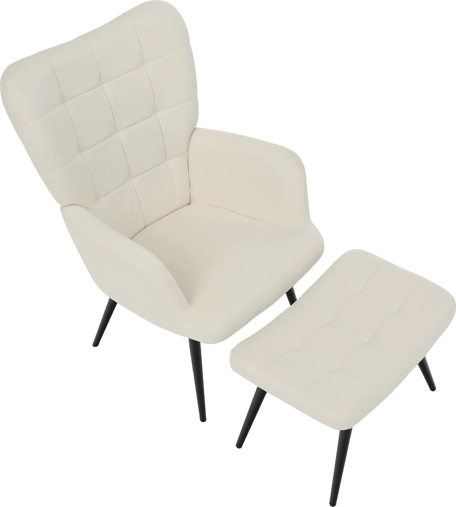 Fotel lábtartóval, fehér Velvet szövet/fekete, HABEN