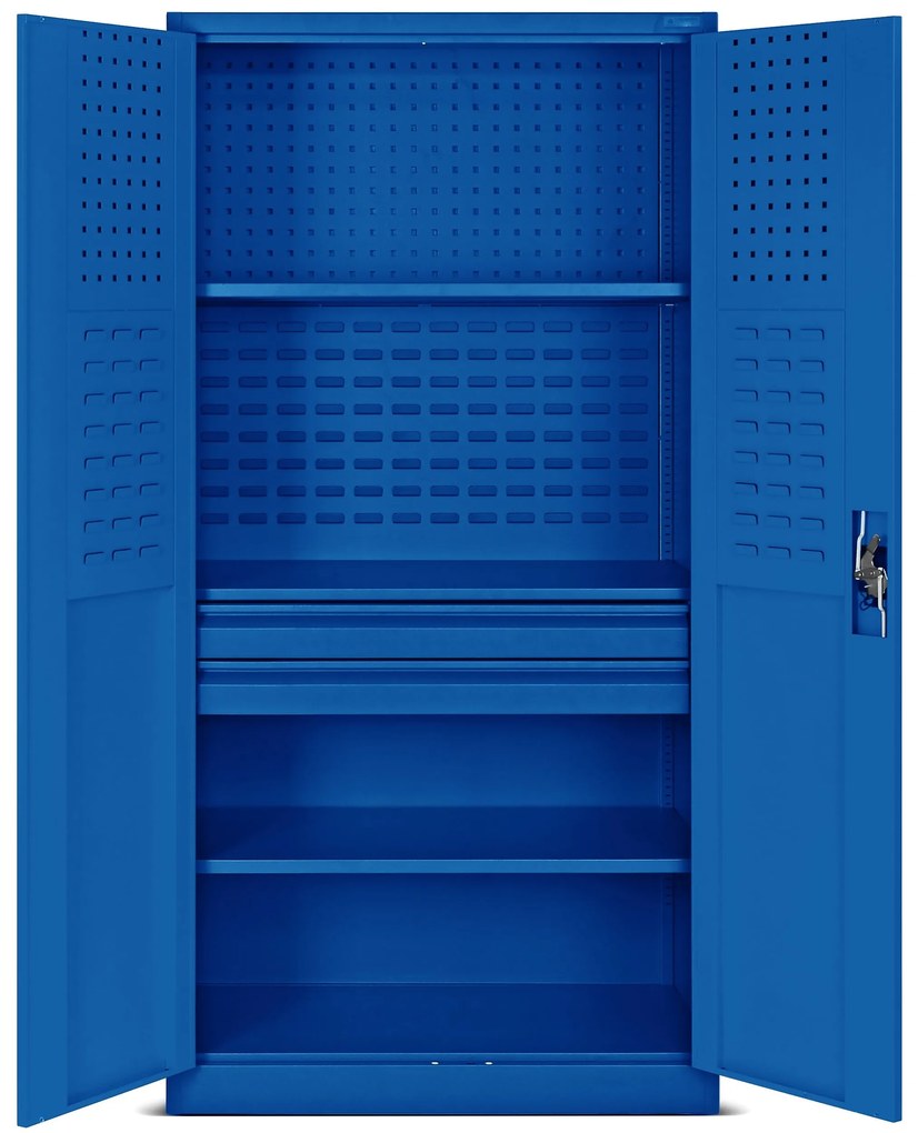 Fém műhelyszekrény fiókokkal SZYMON, 920 x 1850 x 500 mm, kék