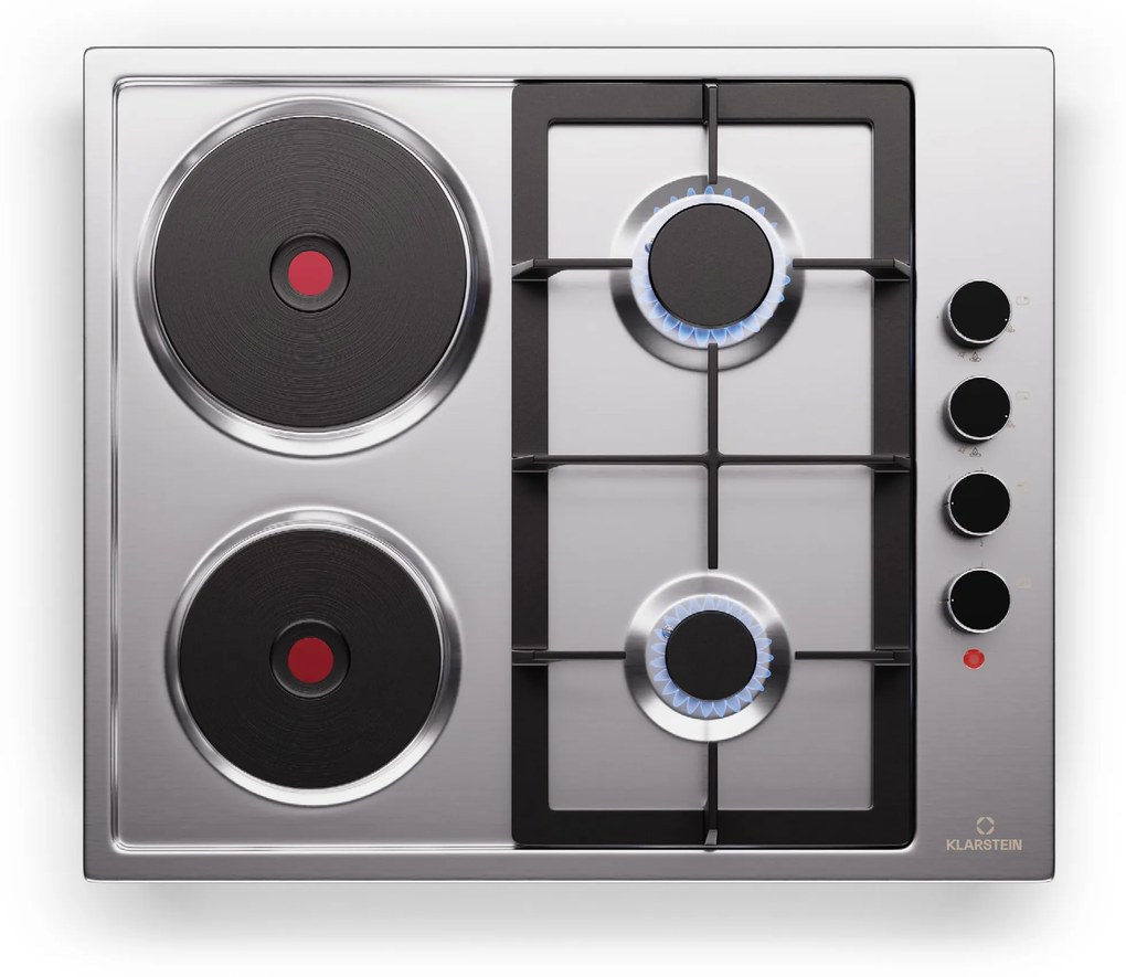 Klarstein MultiChef 4 Hot Plate, villany és gáz főzőlap, 4 főzőzóna, 2 égő, 2 villany főzőlap