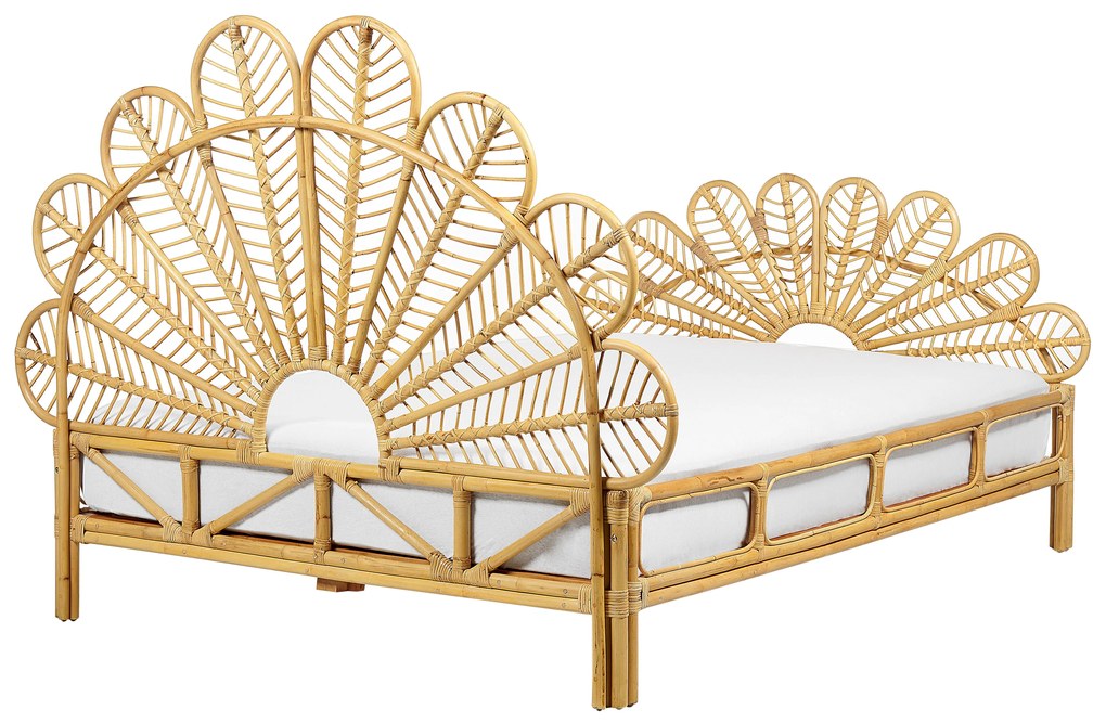 Világosbarna rattan franciaágy 140 x 200 cm FLORENTINE Beliani