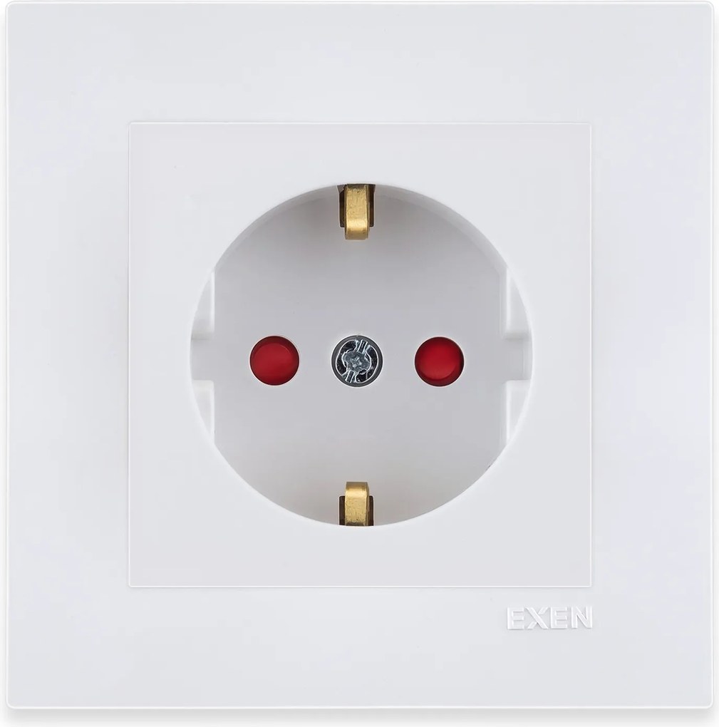 Exen Schuko szimpla aljzat földelt rekeszekkel fehér keret fehér