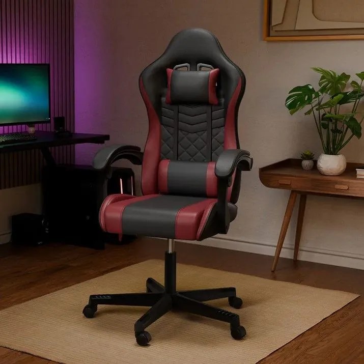 Ergonomikus gamer szék fekete/piros párnákkal