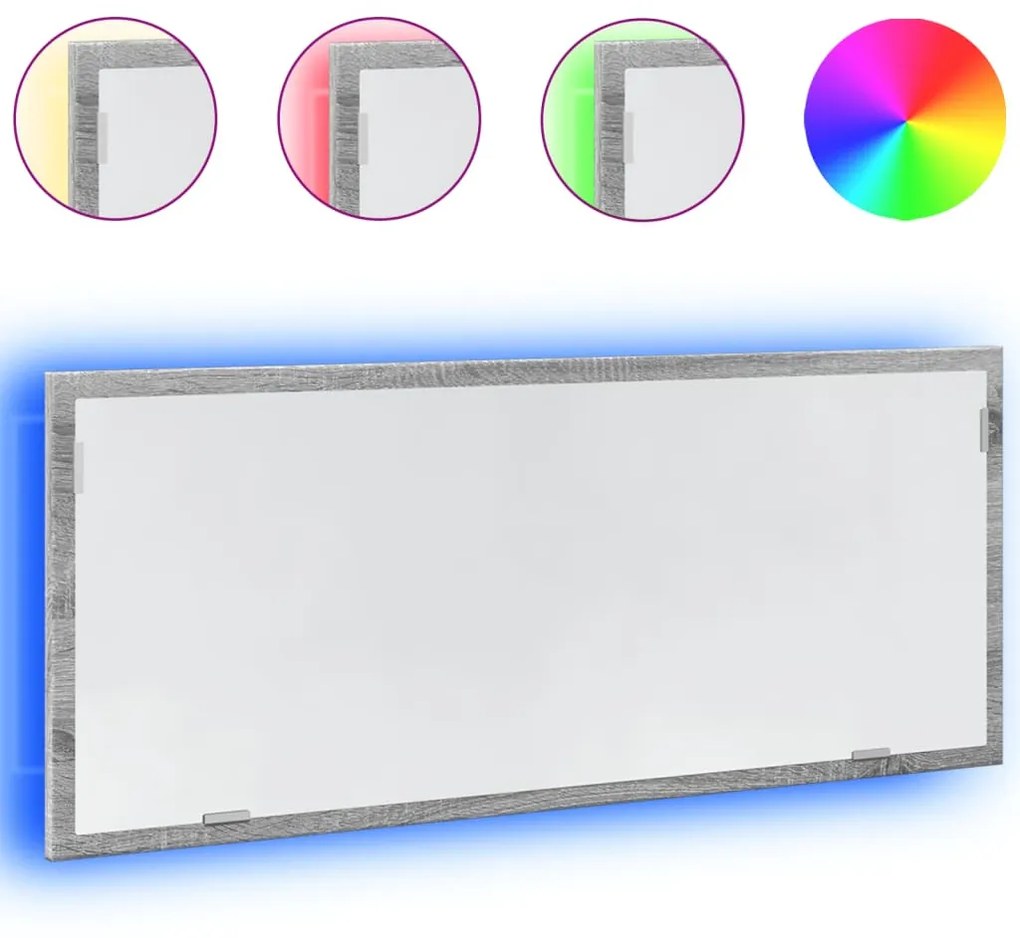szürke sonoma szerelt fa LED-es fürdőszobatükör 100x8,5x37 cm