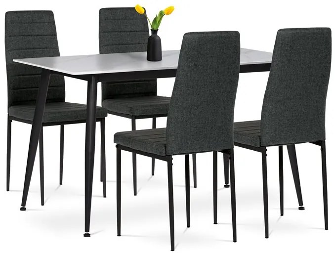 Étkezőszett 4 székkel, 130×70×76 cm, Kerámia Márvány Lappal. ASE-1004 BK2