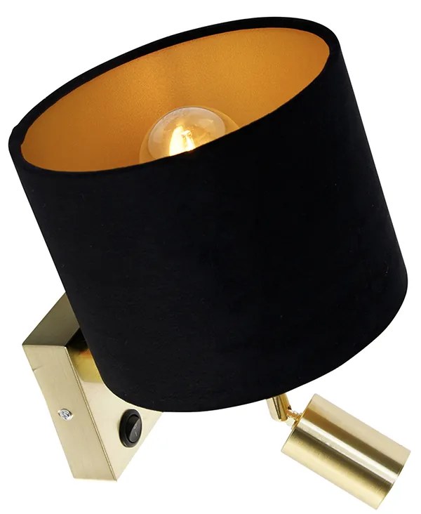 Fali lámpa sárgarézzel olvasólámpával és 18 cm-es fekete árnyékolóval - Brescia
