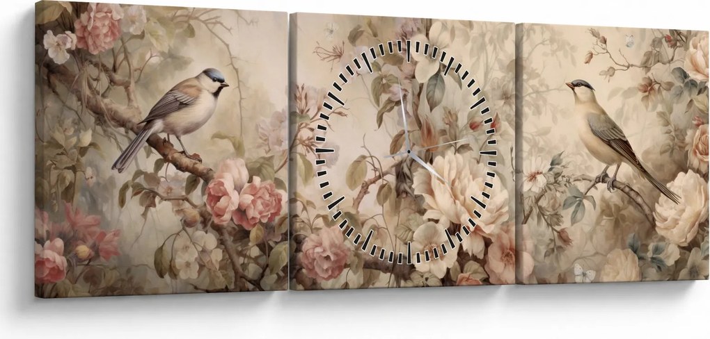 Kép - Vintage madár festmény (órával) (90x30 cm)