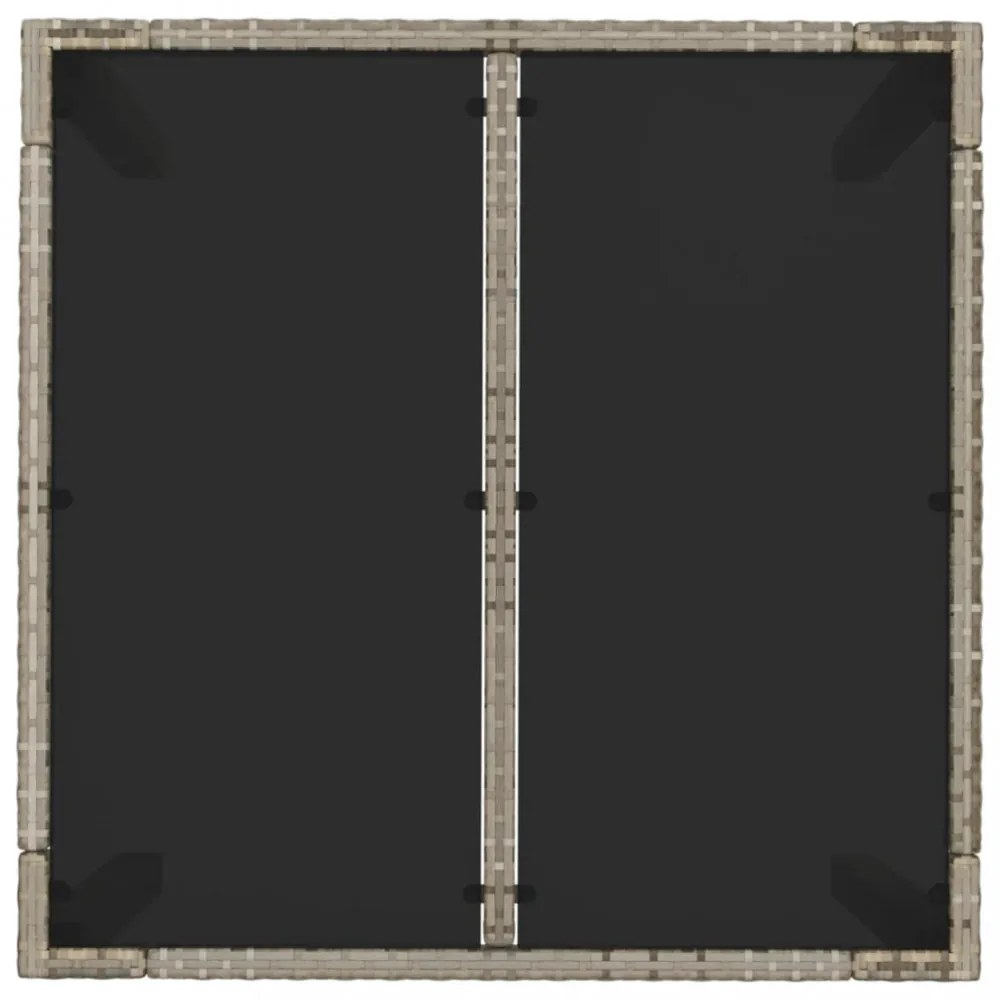 szürke polyrattan üveglapos kerti asztal 90 x 90 x 75 cm