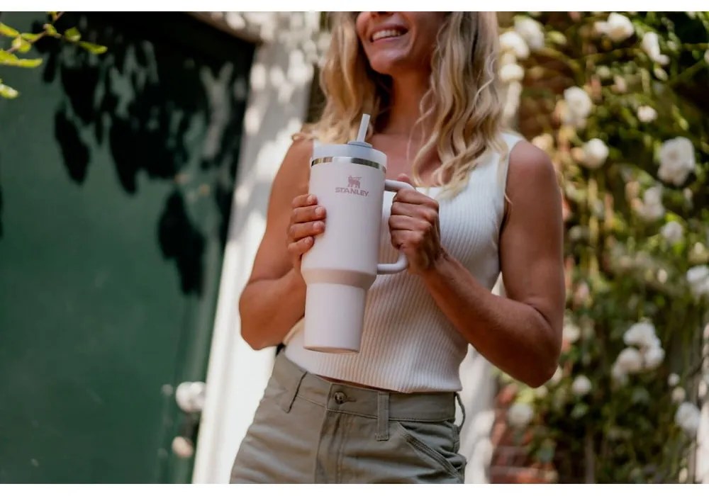 Világos rózsaszín rozsdamentes acél termosz szívószállal 1,18 l Quencher H2.0 FlowState Tumbler Rose Quartz – Stanley