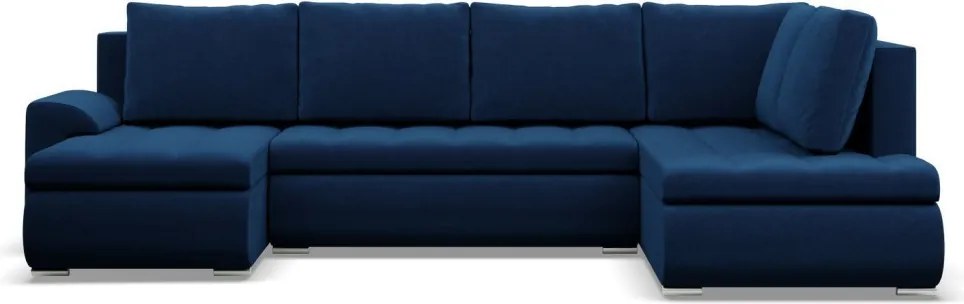 Tokio U sarokkanapé, 3 ágyneműtartóval, bársony, jobboldali, kék