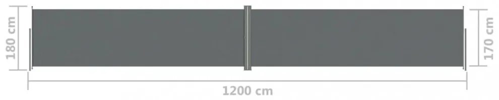 antracitszürke behúzható oldalsó napellenző 180 x 1200 cm