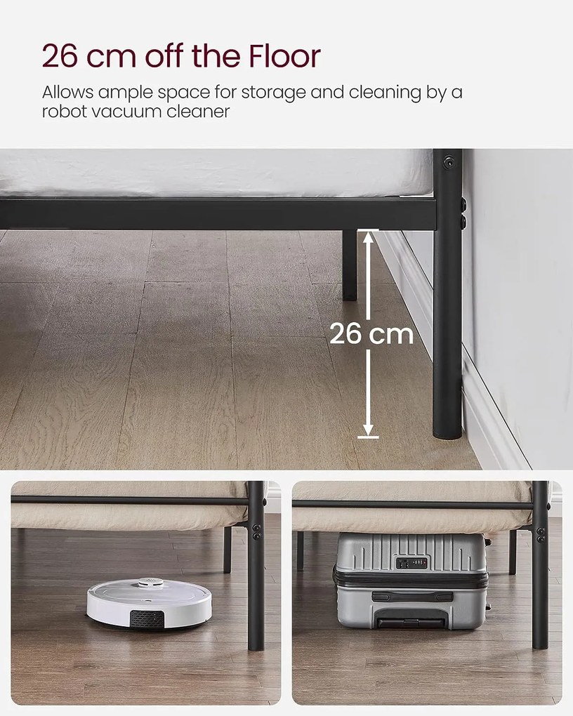 Franciaágykeret, fém ágykeret 190 x 140 cm, fekete