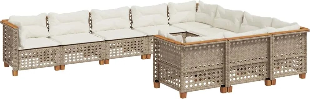 vidaXL 10 részes bézs polyrattan kerti ülőgarnitúra párnával