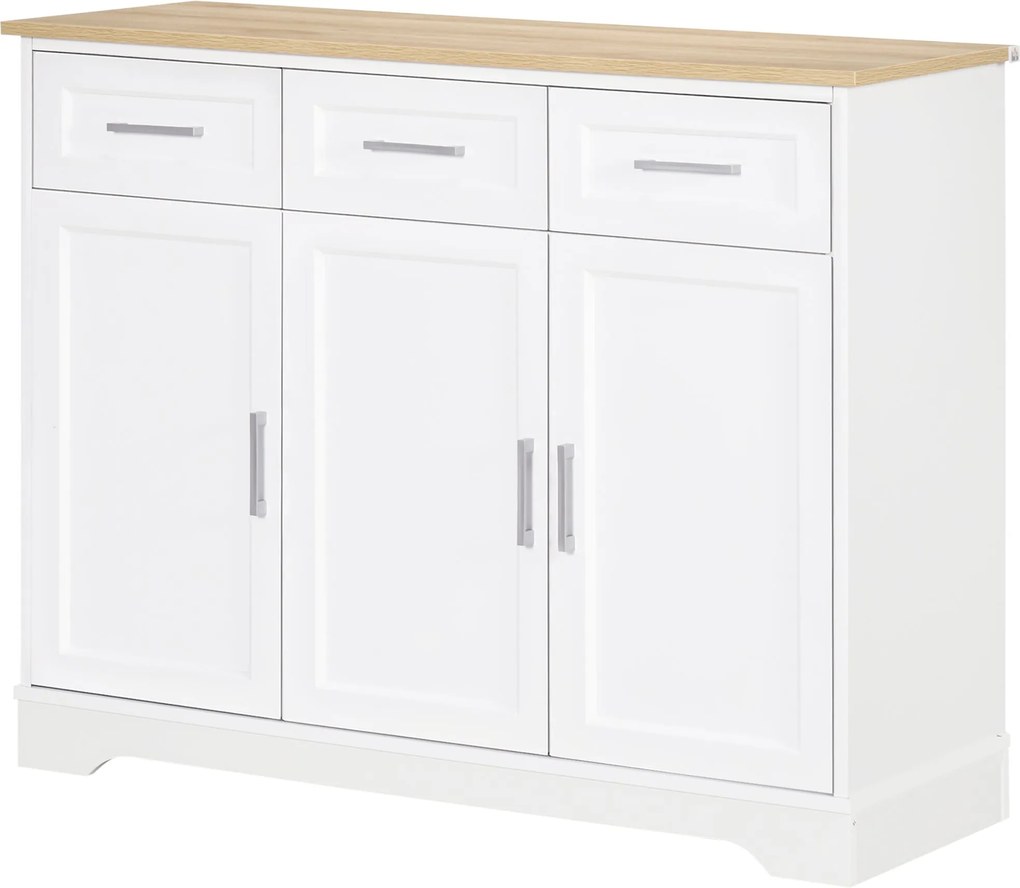 HOMCOM Modern Konyhai és Nappali Különböző Célú Székgyártó MDF-ből és Rétegelt lemezből, Állítható Polccal, 3 Fiókkal és 3 Ajtóval, 101x39x82 cm, Fehé
