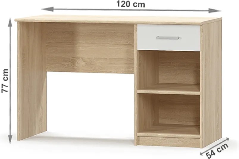 PC asztal 1S, fehér/tölgy sonoma, TEYO