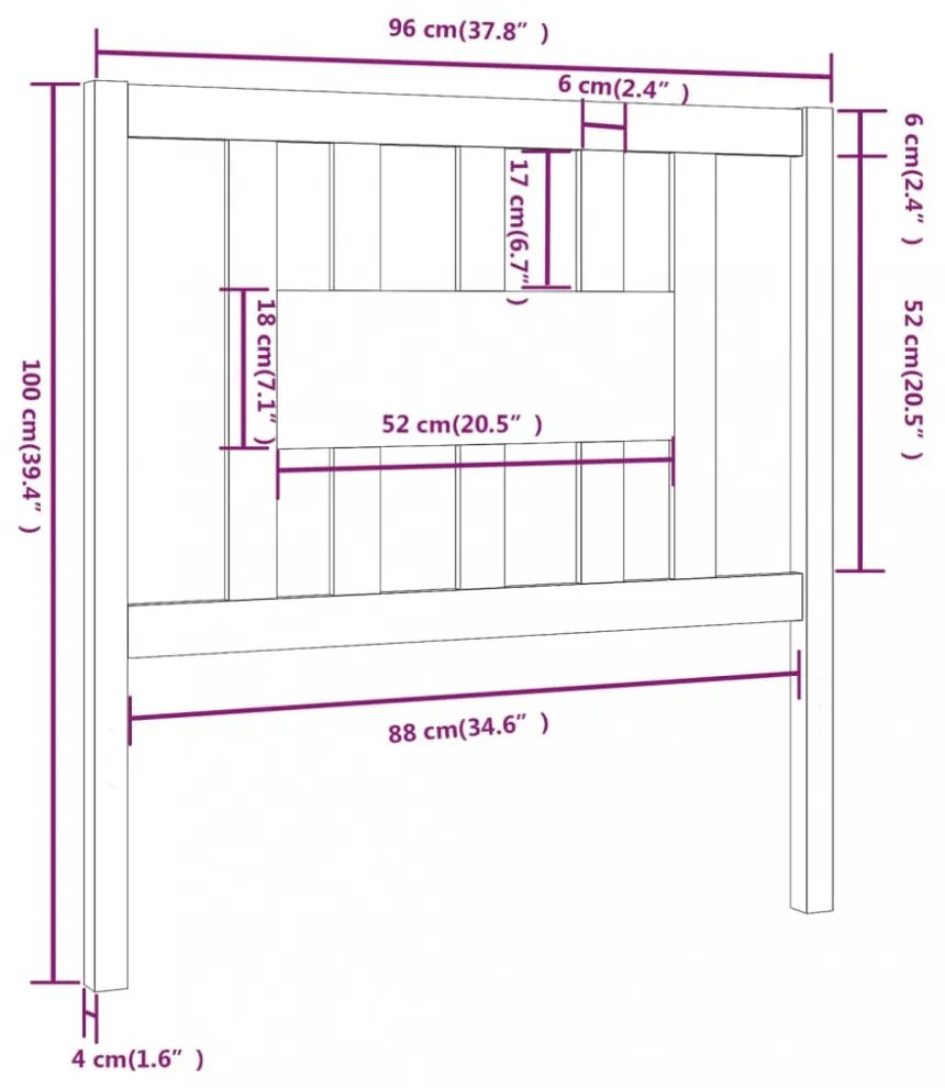 mézbarna tömör fenyőfa fejtámla 96 x 4 x 100 cm