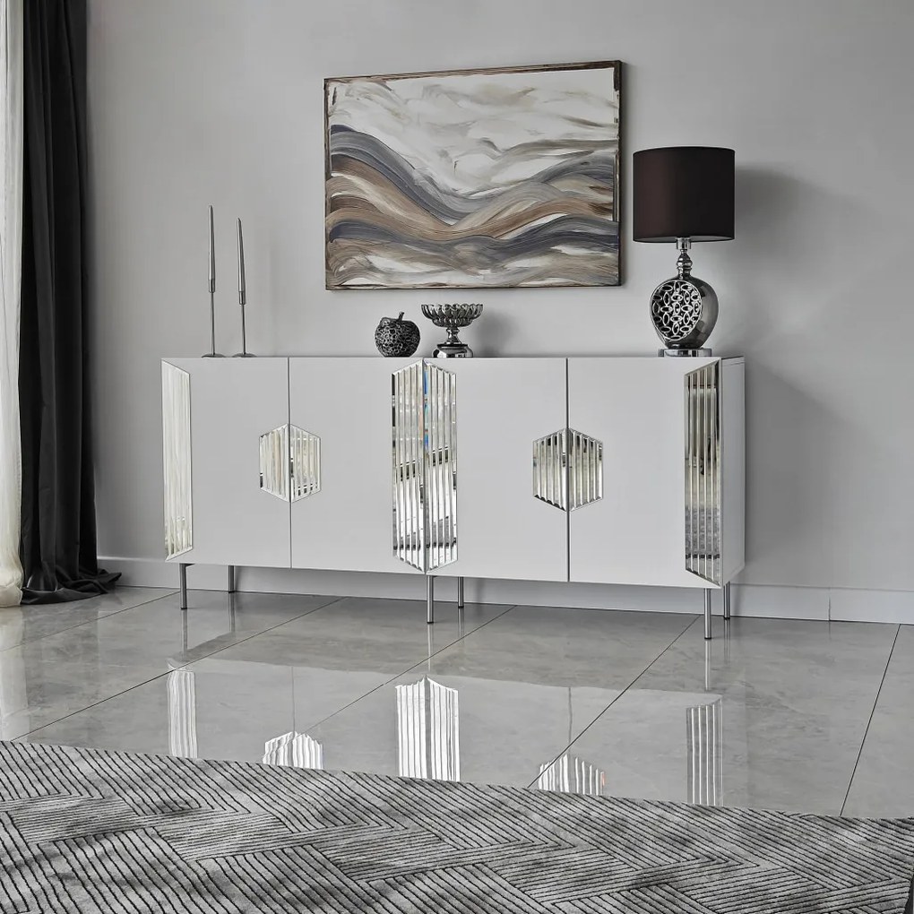 Dubai komód, fehér-ezüst, 180 cm