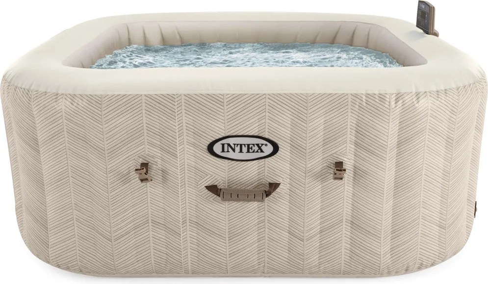 Jacuzzi, INTEX Chevron Deluxe Square S2, 175 x 175 x 71 cm, chevron mintás, 4 személyes, 140 buborékfúvókás, sósvizes rendszer, mobilalkalmazás vezérlés (28446)