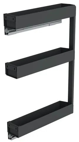 Konyhai fémrács, 200mm, bal oldalra szerelhető, antracit, teljes kihúzás, csillapított záródás, rejtett fióksín, 3 kosár SIGE, PRO LINE 249