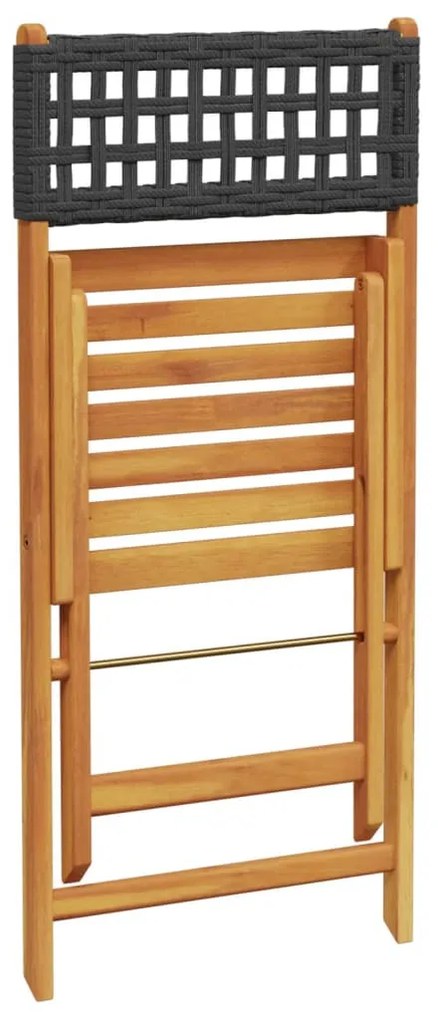 3 részes fekete polyrattan és tömör fa bisztrószett