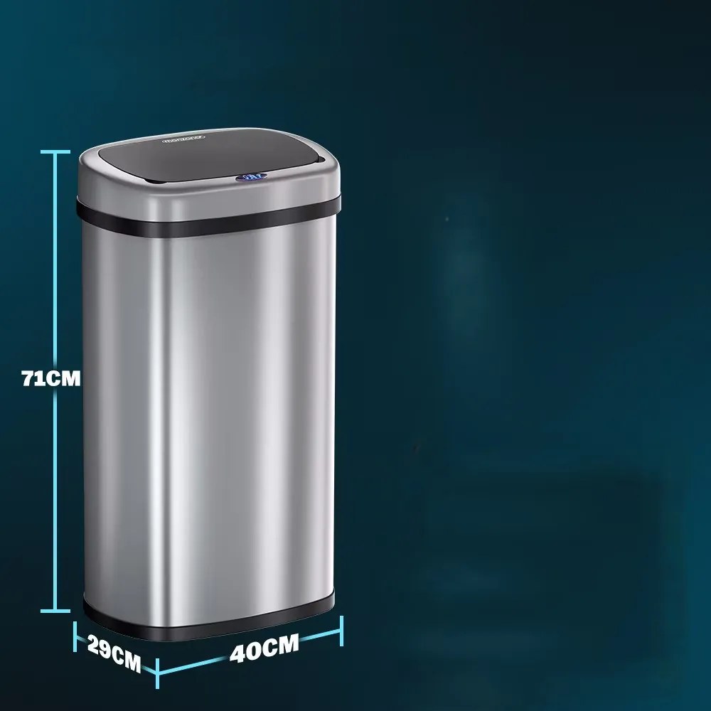 Deuba Érintésmentes, szögletes szemetes USB-vel 58 l - ezüst