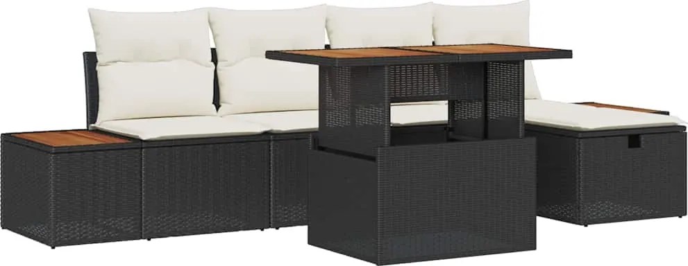vidaXL Kerti Kanapé Szett 6 pcs Fekete polirattan