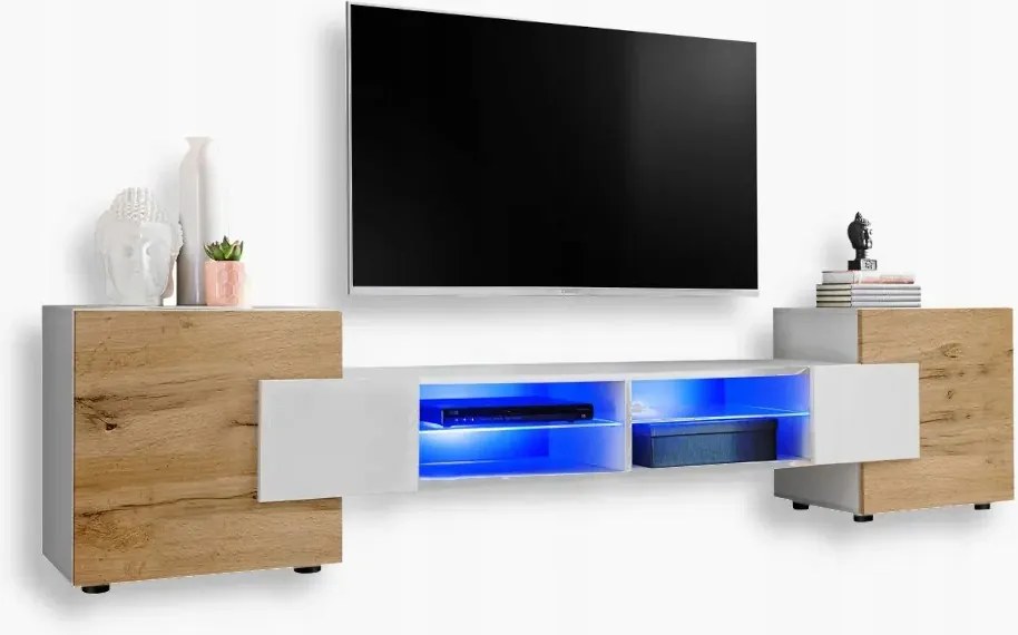 komodee Rtv szekrény Merano Front Mat Üveg Polcok Kék Led