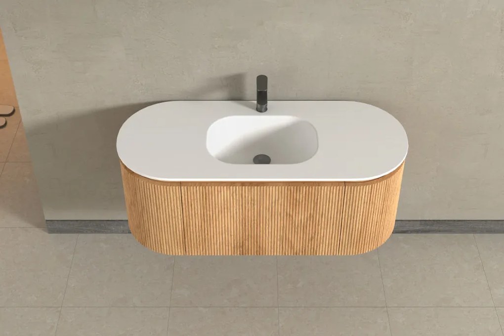AREZZO design SELINA 120 cm-es ovális alsószekrény solid surface mosdóval, tölgy