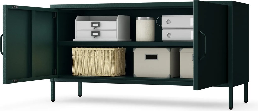 Fém TV-szekrény lábakkal, üvegzöld, 1150x595x400 mm: ROSA Modern