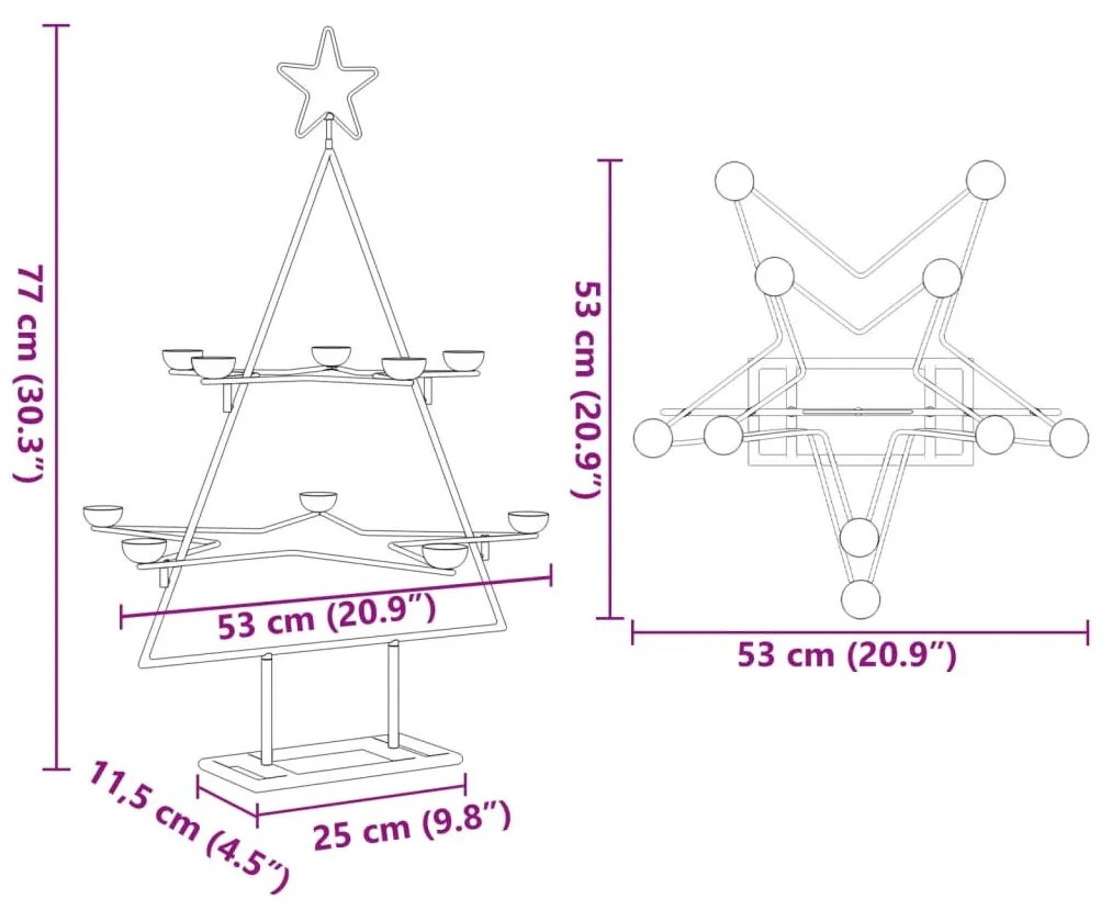 fekete fém karácsonyfa dekorációhoz 75 cm