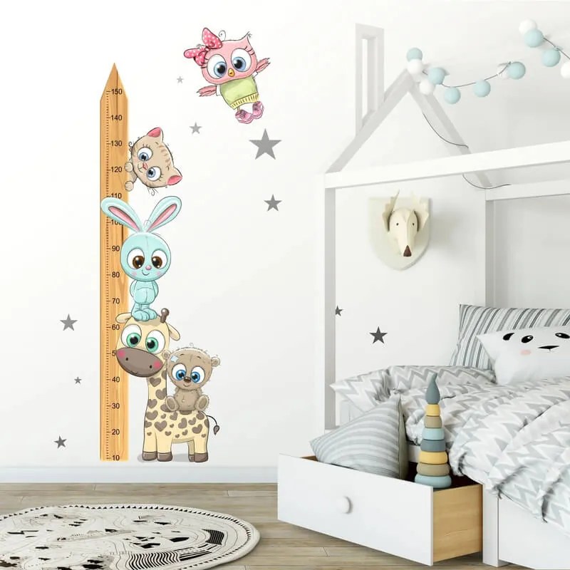 INSPIO Gyerekszobába falmatrica - Állatkás magasságmérő gyerekeknek 150cm-ig