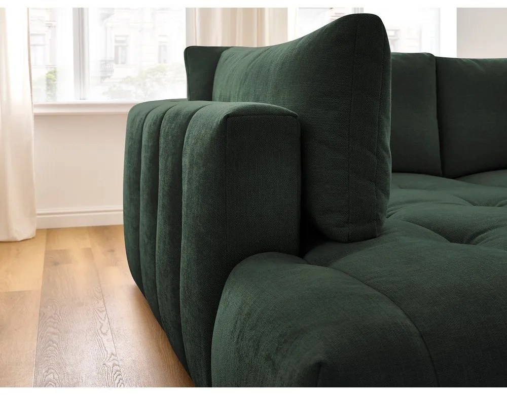 Zöld kinyitható-tárolóhelyes sarokkanapé (bal oldali-L alakú) Fuji – Bobochic Paris