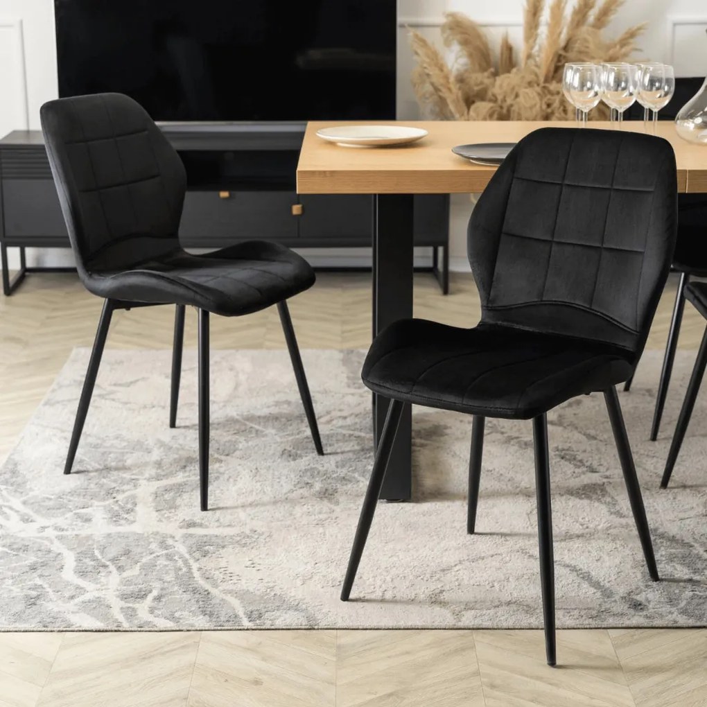 Étkezőgarnitúra 4 db. Fekete Bársony Irys székkel. Bővíthető asztal EDWIN 160-260 cm