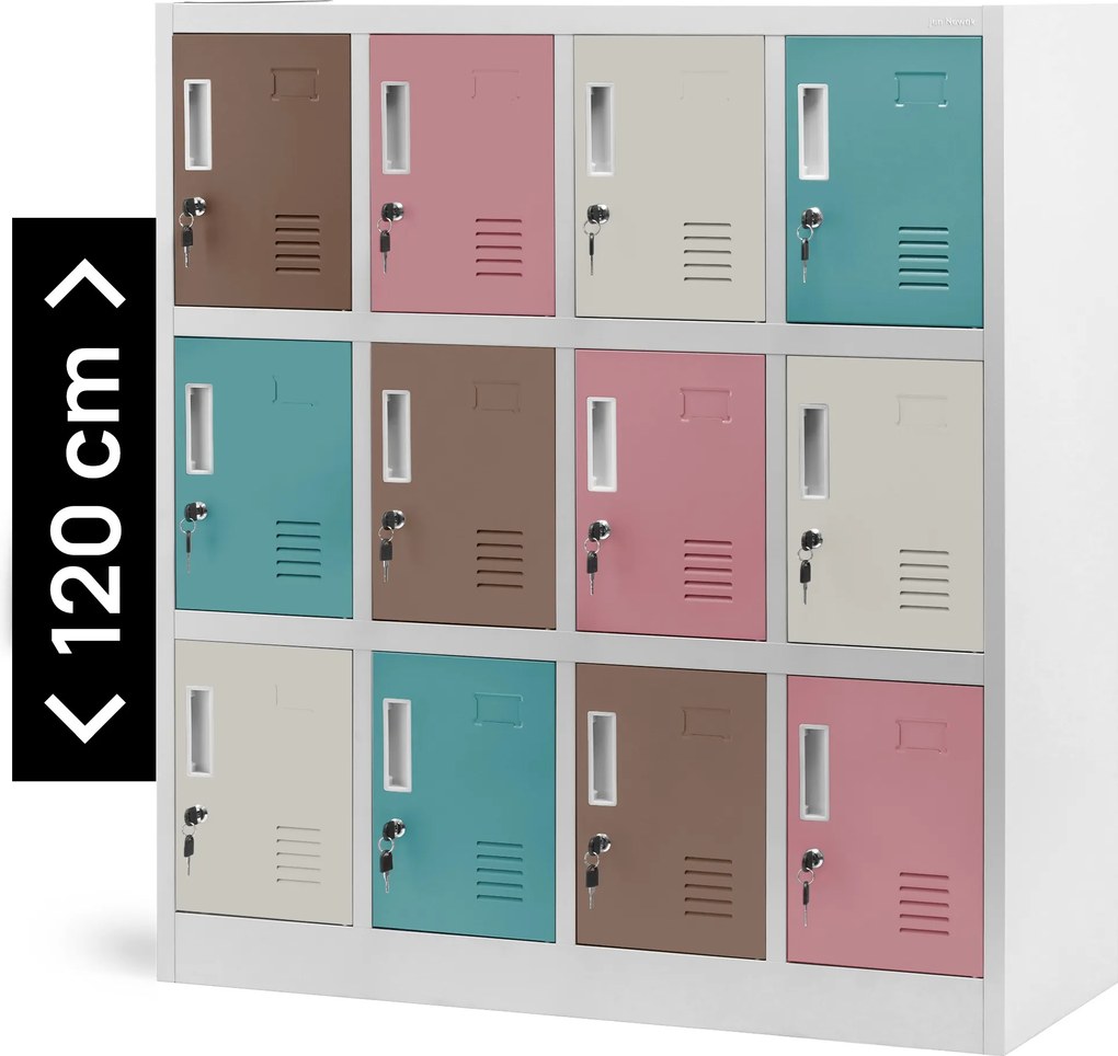 Fémszekrény óvodai öltözőkbe OLA, 1090 x 1200 x 450 mm, szürke-pasztellszín