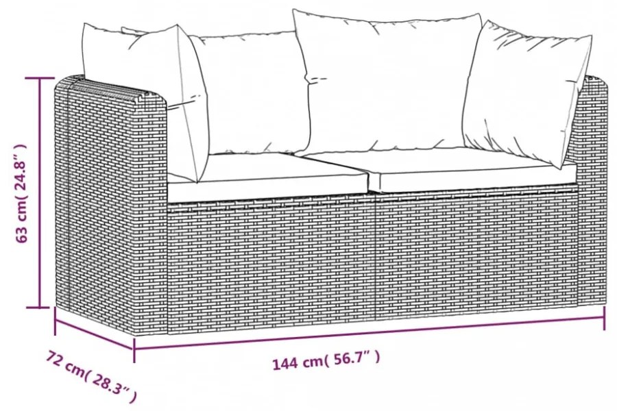 2-részes fekete polyrattan kerti ülőgarnitúra párnákkal