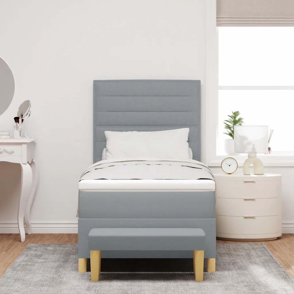 Boxspring ágy matraccal és padlóval Világosszürke 90x200 cm Szövet