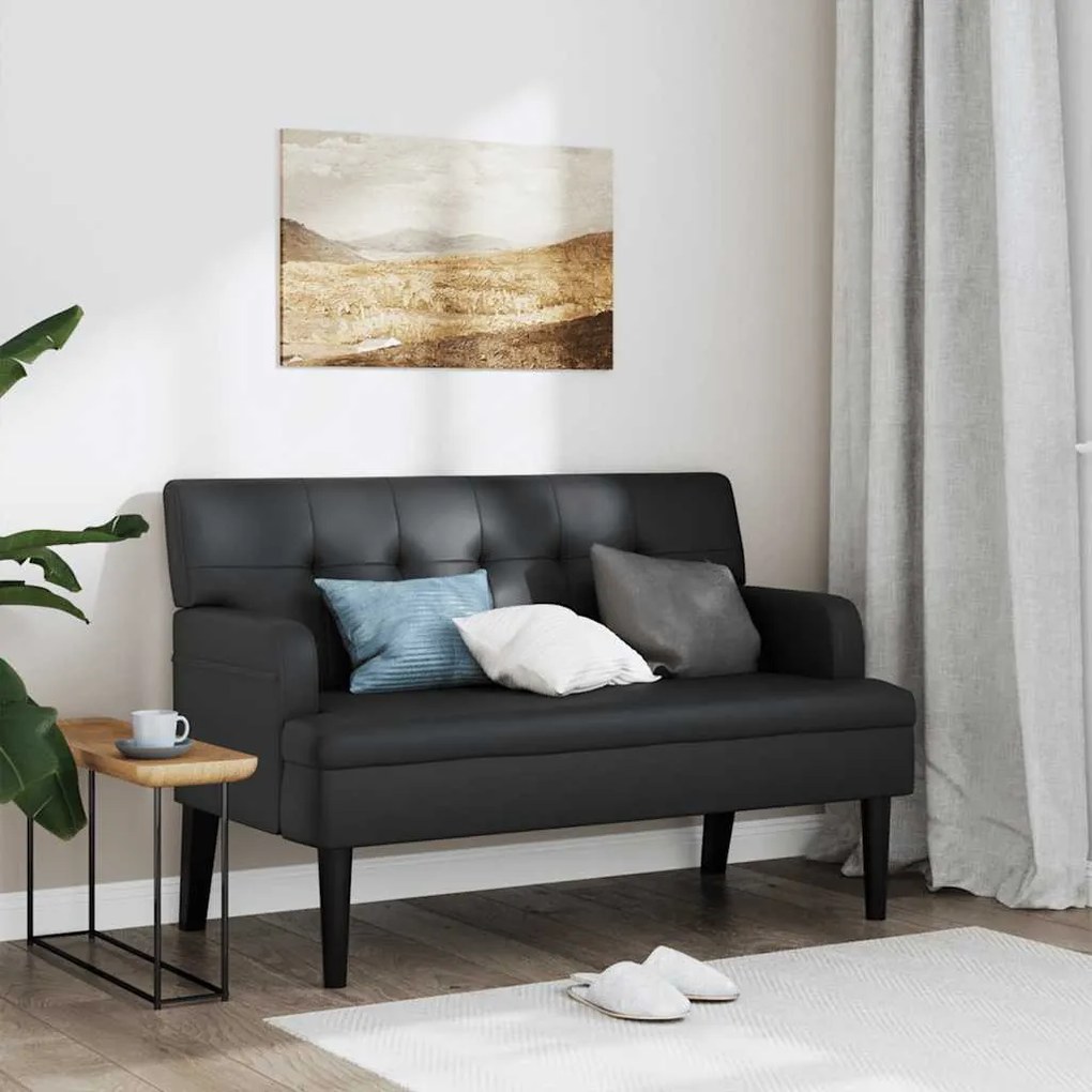 fekete műbőr pad háttámlával 112x65,5x75 cm