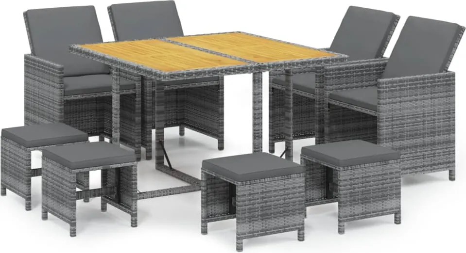 vidaXL 9 részes szürke polirattan kerti étkezőgarnitúra párnákkal
