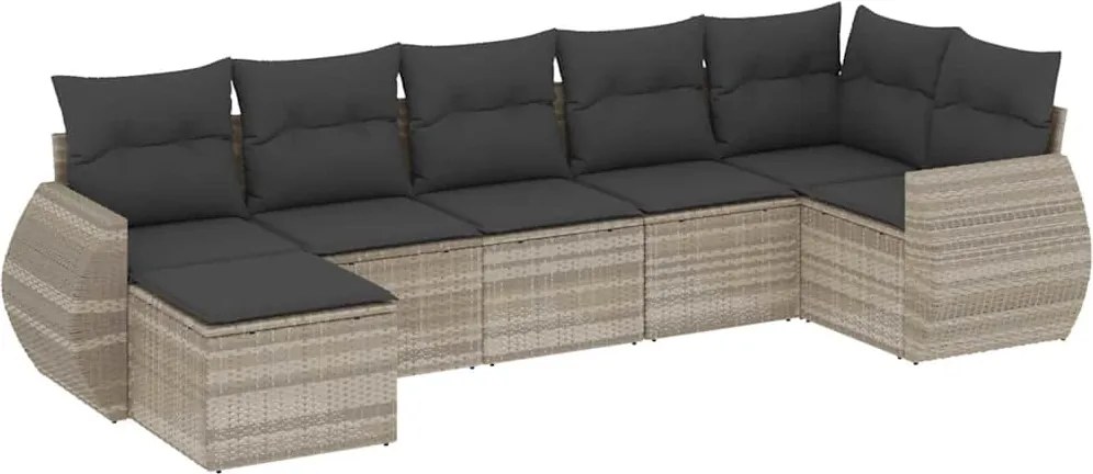 vidaXL 7 részes világosszürke polyrattan kerti ülőgarnitúra párnákkal