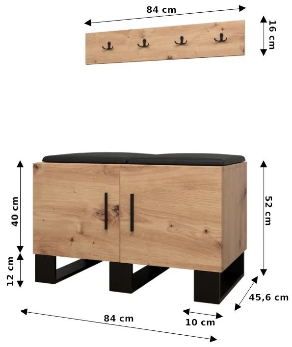 Előszobabútor Amanda 21 (artisan tölgy + sötétszürke). 1086040