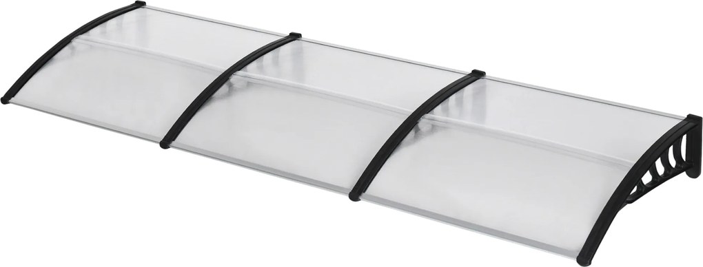 Outsunny Átlátszó Előtető Ajtóra 303 x 96 x 27 cm UV Védelemmel és Esővédő Napernyő Kültéri Használatra Fekete Alumínium | Aosom