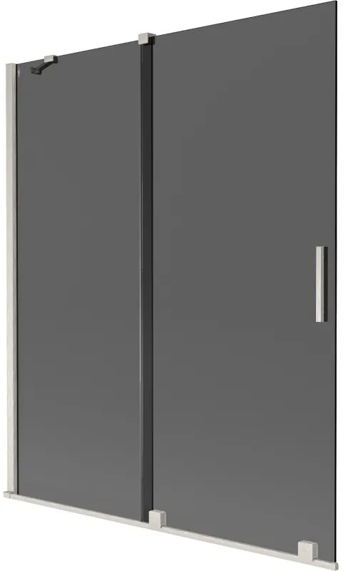 Mexen Velar, 2 szárnyas eltolható kádparaván 140 x 150 cm, 8mm szürke üveg, csiszolt acél, 896-140-000-41-97
