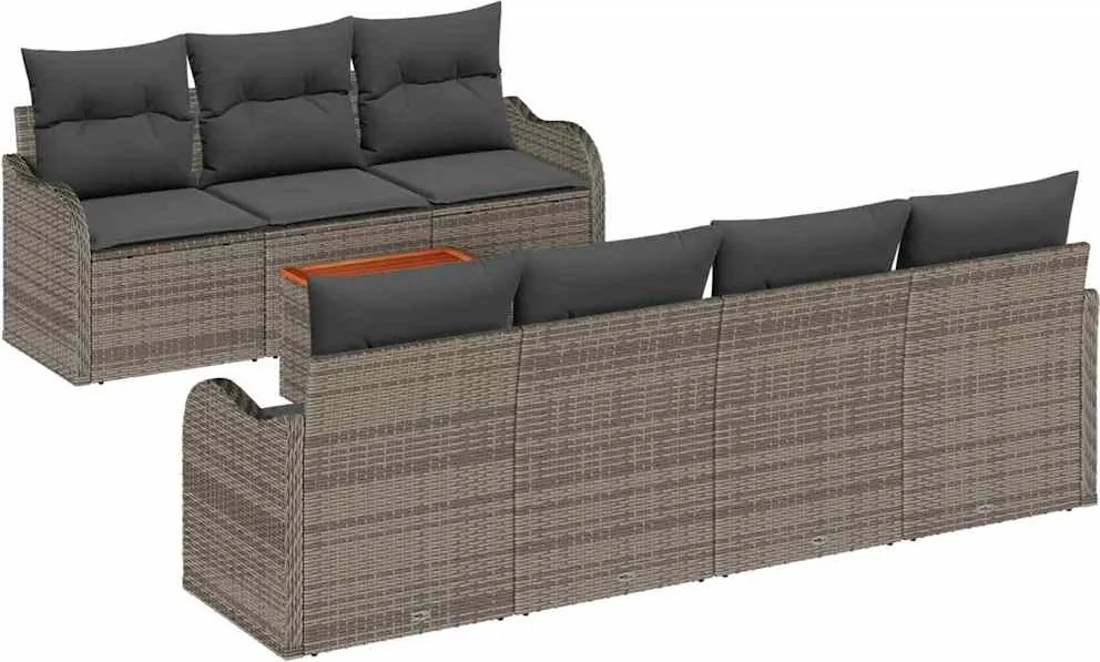 vidaXL Kerti Kanapé Szett párnával 8 pcs Szürke polirattan