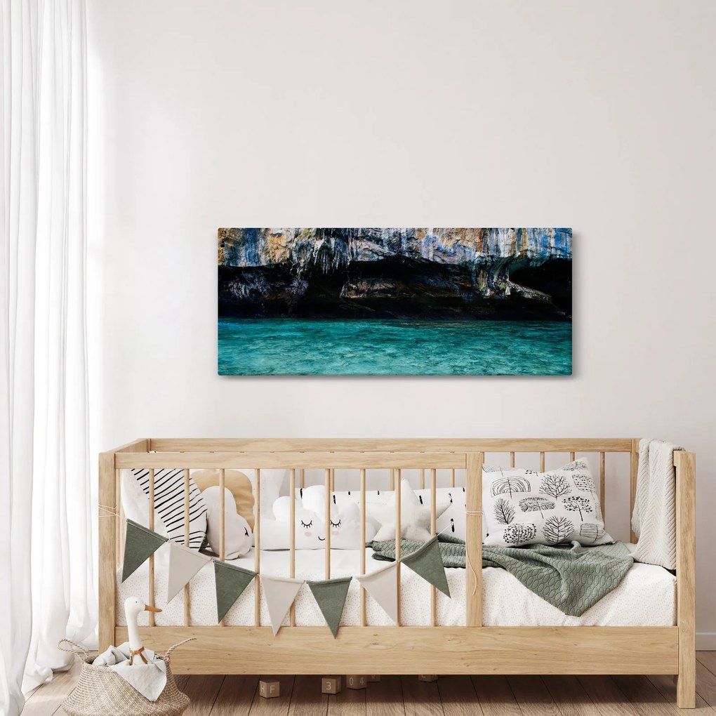 A víz és a sziklák képe (120x50 cm)