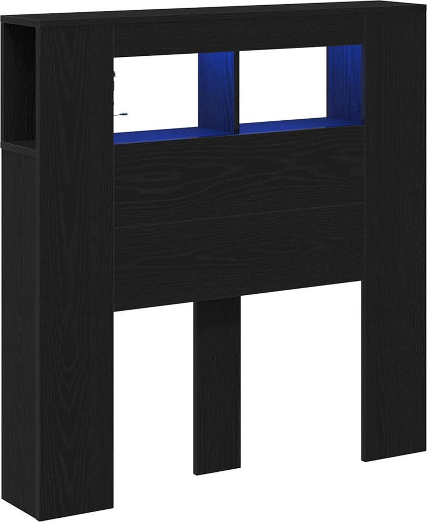 vidaXL LED ágytámla Fekete tölgy 100 x 18,5 x 103,5 cm Faanyag