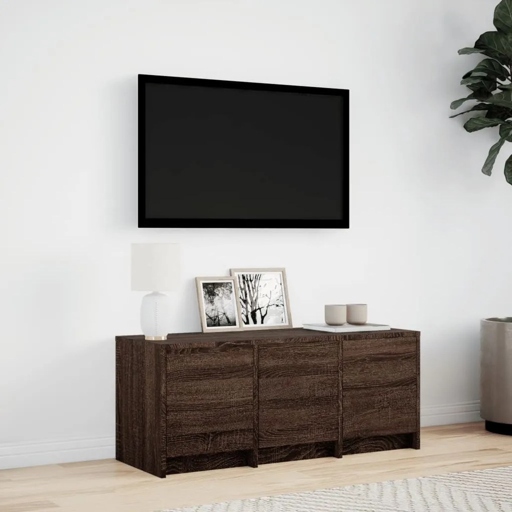 barna tölgy színű szerelt fa TV-szekrény LED-del 97x34x40 cm