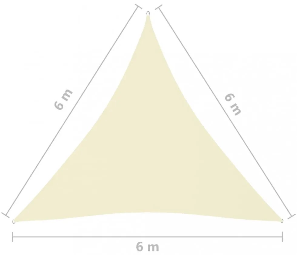 krémszínű háromszög alakú oxford-szövet napvitorla 6 x 6 x 6 m